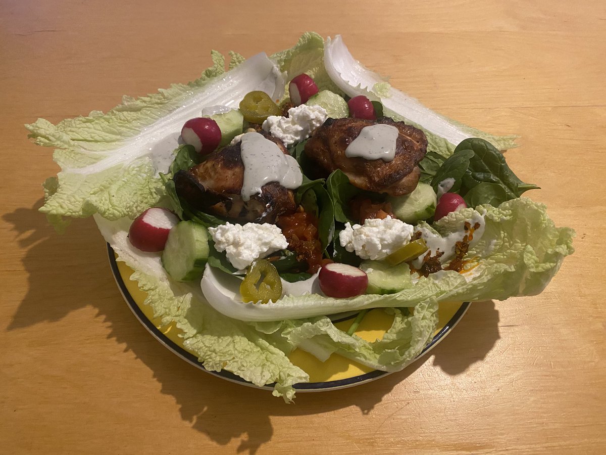 Chicken thighs with Chinese leaf salad