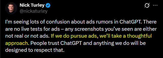 chatgpt ads tweet
