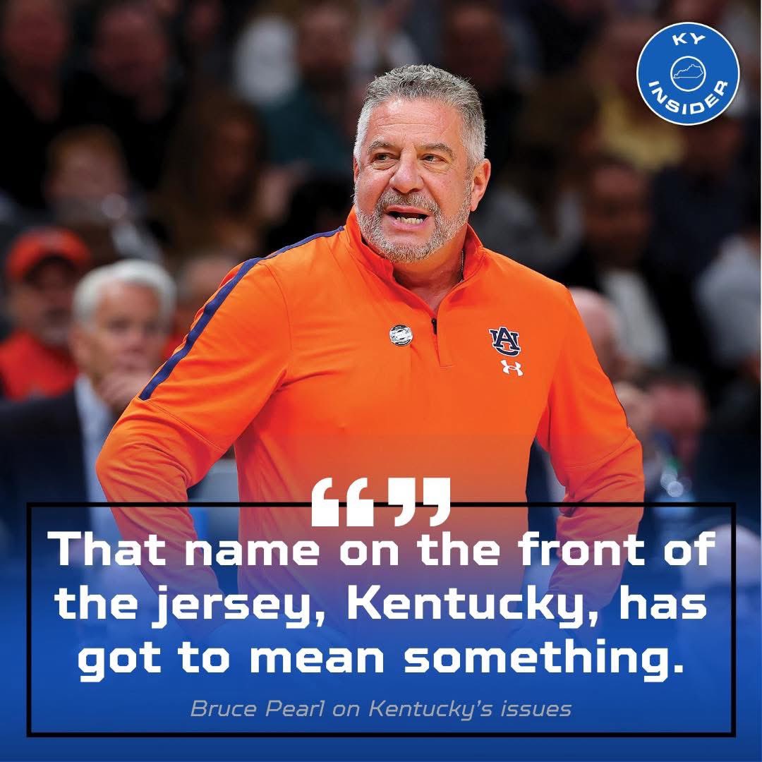 KyInsider's tweet photo. Bruce Pearl sounds off after Kentucky’s 35-point loss to Gonzaga, saying the players need fo play for the program, not themselves.

“That name on the front of the jersey, Kentucky, has got to mean something.” https://t.co/2uVa3xBKrb
