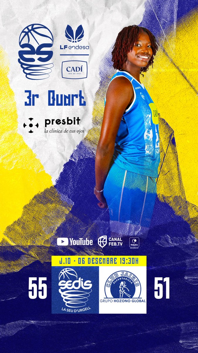 🦋 #LFEndesa J10 l 2Q

⬜️🟦 <a href="/sedisbasquet/">AE Sedis Bàsquet</a> 55
🟨⬛️ @cbjairis 51

📍Palau d’Esports

📺 canalfeb.tv l youtube <a href="/BaloncestoESP/">Baloncesto España</a> | <a href="/RadioSeu/">RàdioSeu</a> l   

#sentelsedis🏔️🏀