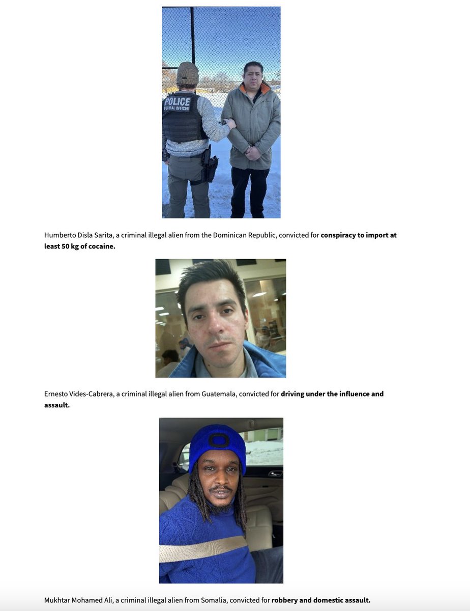 UPDATE: ICE announces several more arrests from its "Operation Metro Surge" in Minneapolis, including 2 Somali nationals convicted of sexually abusing minors and a Venezuelan who is a Tren de Aragua gang member.