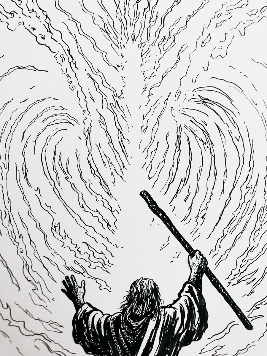 Me: “I really don’t like drawing water.”
Brain: “Perfect. Let’s do Moses parting the sea.”

New illustration in progress.