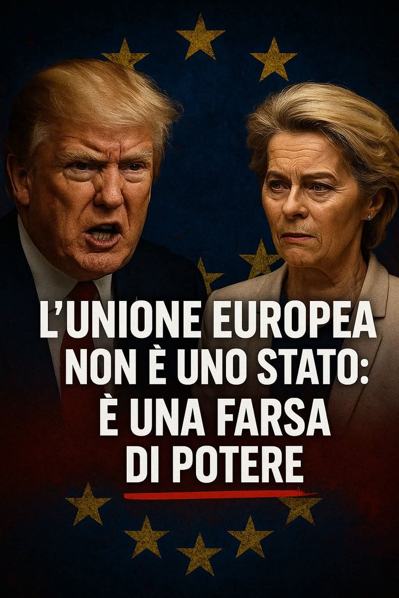 🇪🇺 BRUXELLES BACCHETTA GLI USA 🇪🇺

L’UNIONE EUROPEA NON È UNO STATO: È UNA FINZIONE DI POTERE CHE TRADISCE LE NAZIONI.

Di Stefano Becciolini.

L’Unione Europea torna a recitare il ruolo che più le riesce: quello del gigante di cartone che pretende di imporsi come “potenza”,