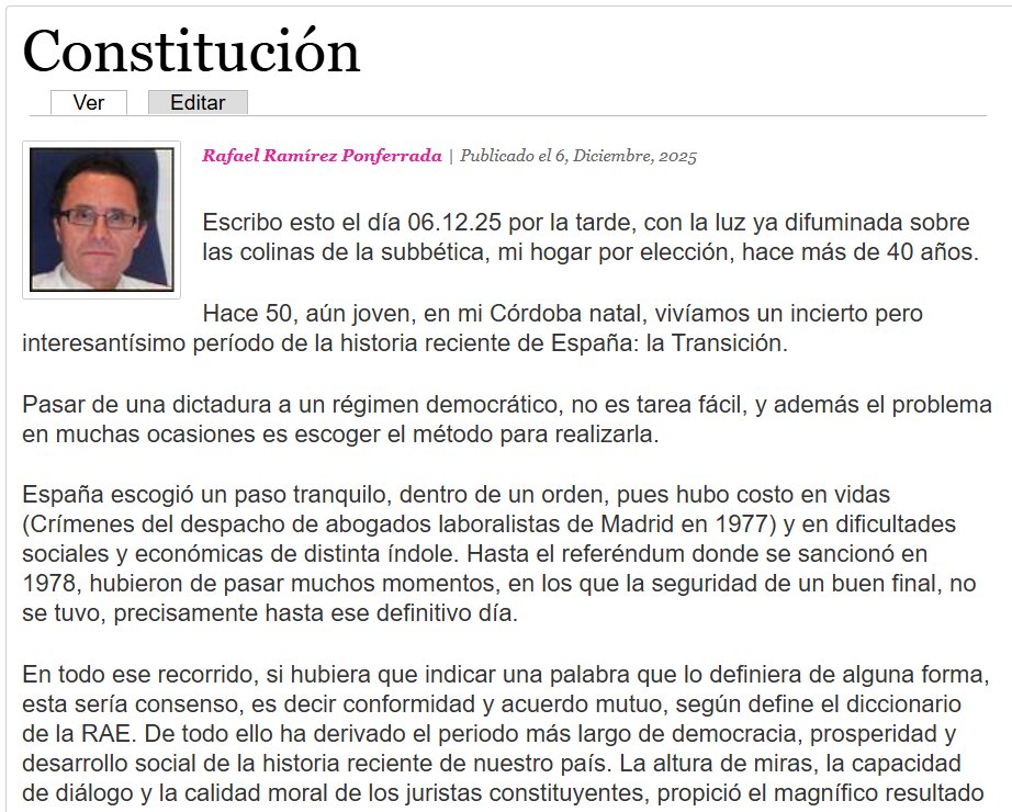 ARTÍCULO DE RAFAEL RAMÍREZ PONFERRADA: CONSTITUCIÓN surdecordoba.com/opiniones/rafa…