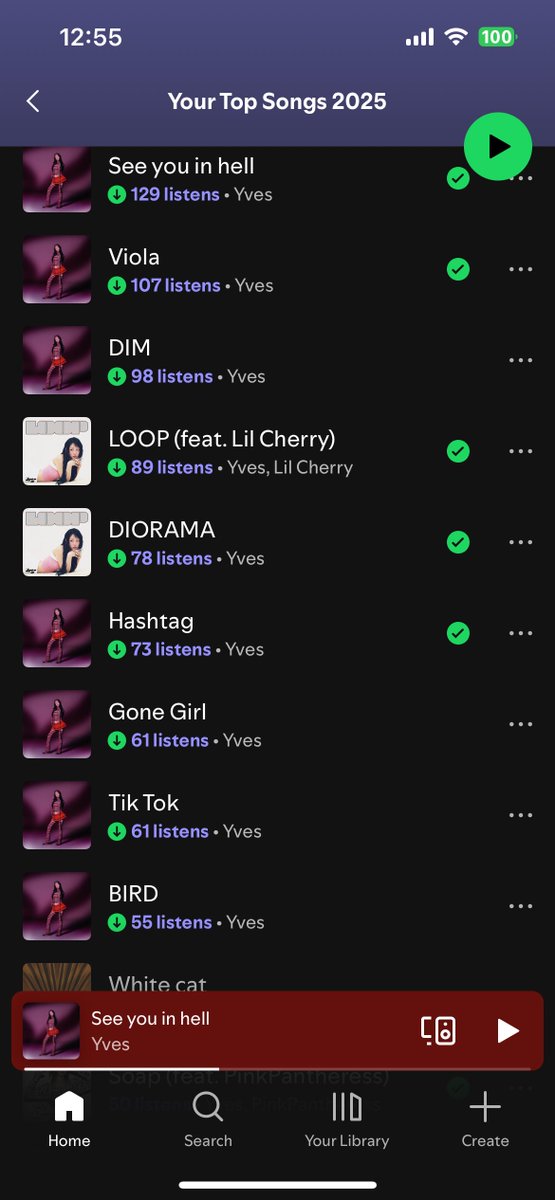 kt_slider's tweet photo. so obviously yves was my top artist for spotify wrapped but i was looking at my wrapped playlist and my top 11 songs are all yves 💀 https://t.co/KD4b2xMGFB