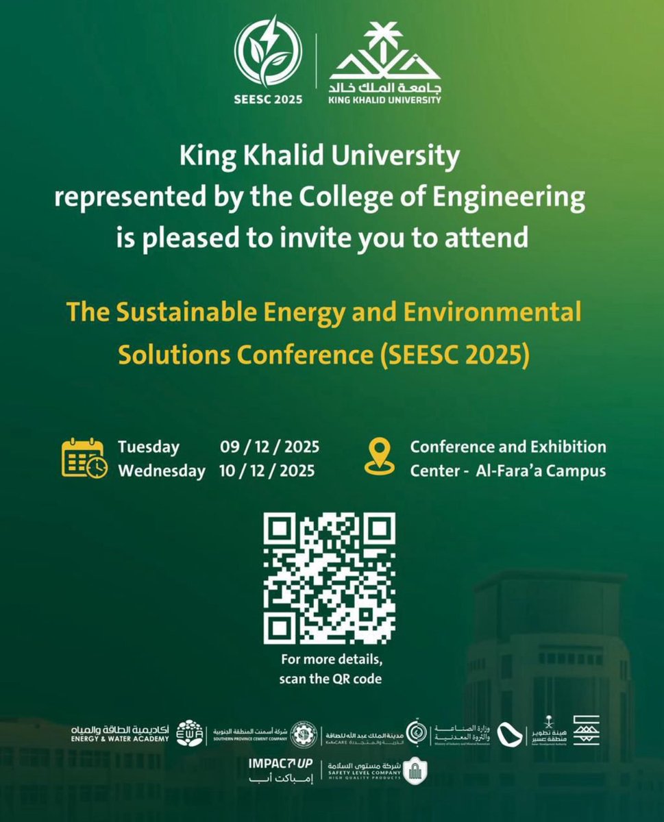 YOU_8808's tweet photo. فخور بأن أكون أحد المشاركين في مؤتمر الحلول المستدامة في الطاقة والبيئة #SEESC2025_KKU الذي تنظّمه جامعة الملك خالد ممثّلةً في كلية الهندسة، ويسعدني المساهمة ضمن فريق تنظيم هذا الحدث العلمي العالمي.

وبكل سرور نتشرّف بحضوركم ومشاركتكم لمن تتاح له الفرصة — ننتظركم بودّ وترحيب ❤ https://t.co/QaErhmBsMI