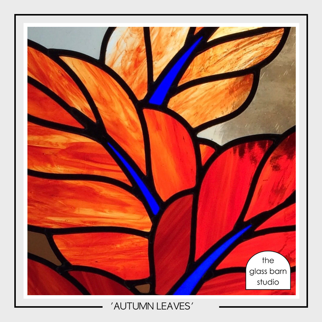 Thought we’d post something bright and warming on this dreich day, Autumn Leaves’, a traditional leaded panel.  We’d also like to thank all our customers for braving the weather and supporting us and our little gallery of glossy, glassy, goodies. Open  12 till 4 Sunday 😎