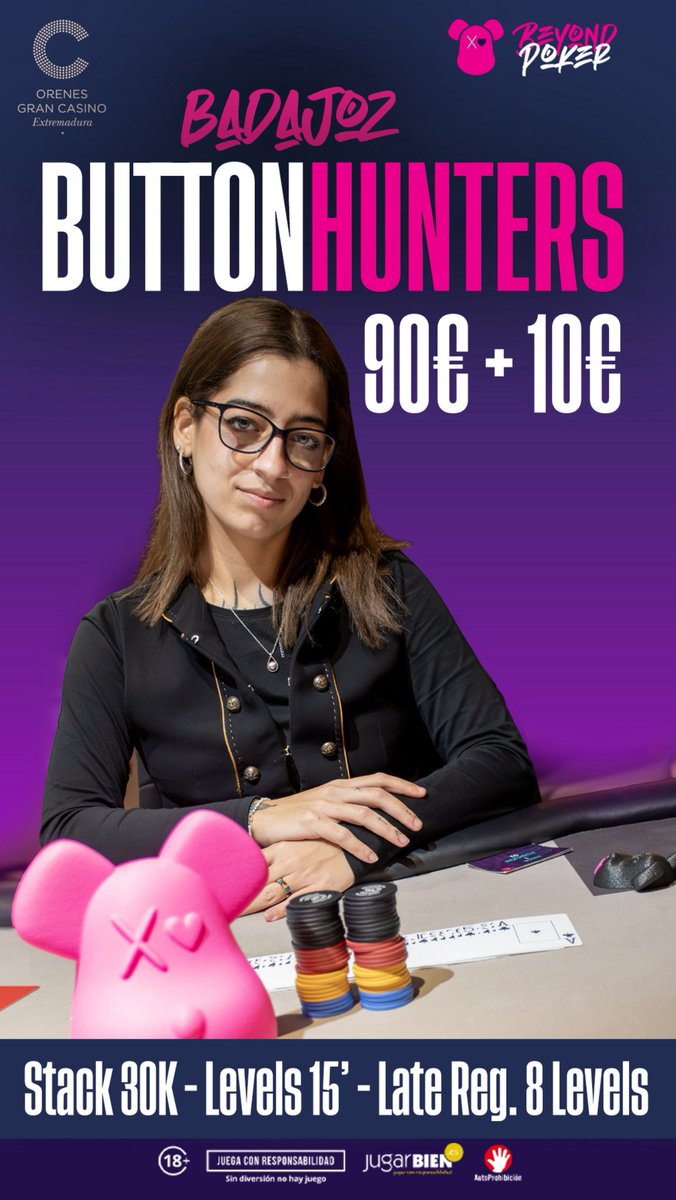 Comienza la cacería: 

El Beyond Button Hunters ya ruge en las mesas. ⚔️
30k de stack y niveles de 15’ para los que vienen a jugar sin freno.

📍<a href="/CasinoExtremadu/">Orenes Gran Casino Extremadura</a> de Badajoz