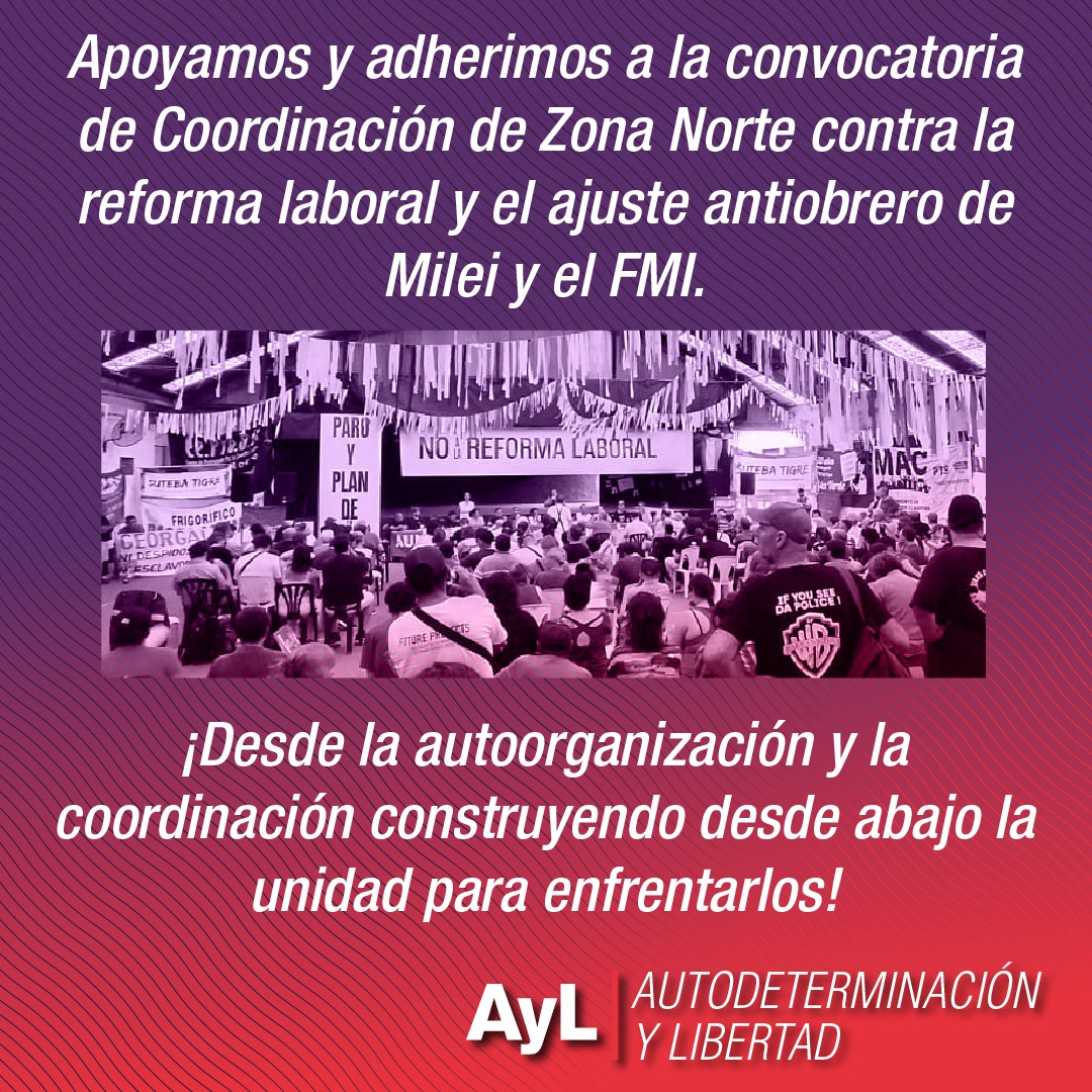 ¡Apoyamos y adherimos a la coordinación contra el ajuste y la reforma laboral de Milei y el FMI!
