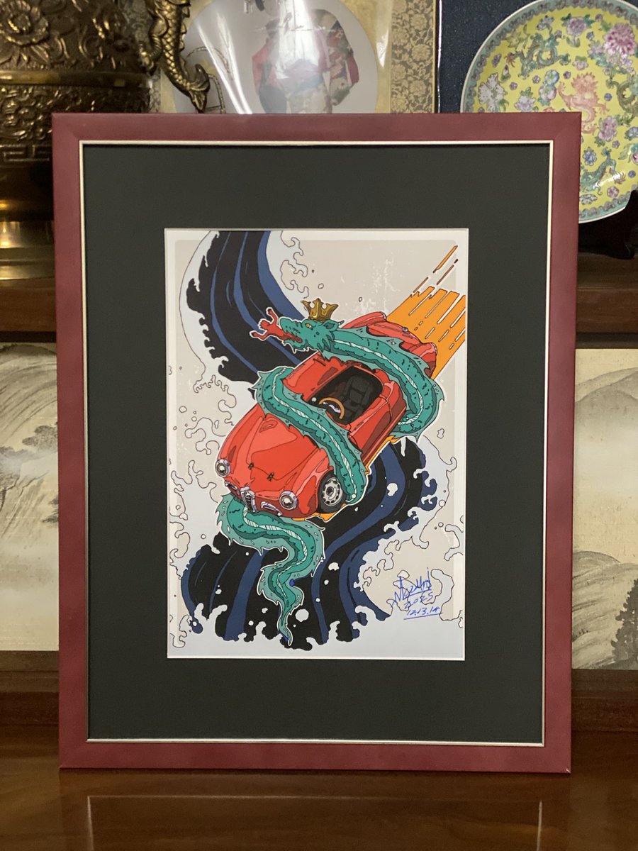 「新作のアルファロメオのイラストを和紙にプリントした物が届いたので額装しました 作」|ヴォルフのイラスト