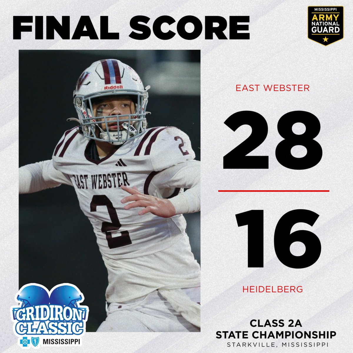 Final Score from the Class 2A Football State Championship game!!

<a href="/msarmyguard/">Mississippi Army National Guard</a>