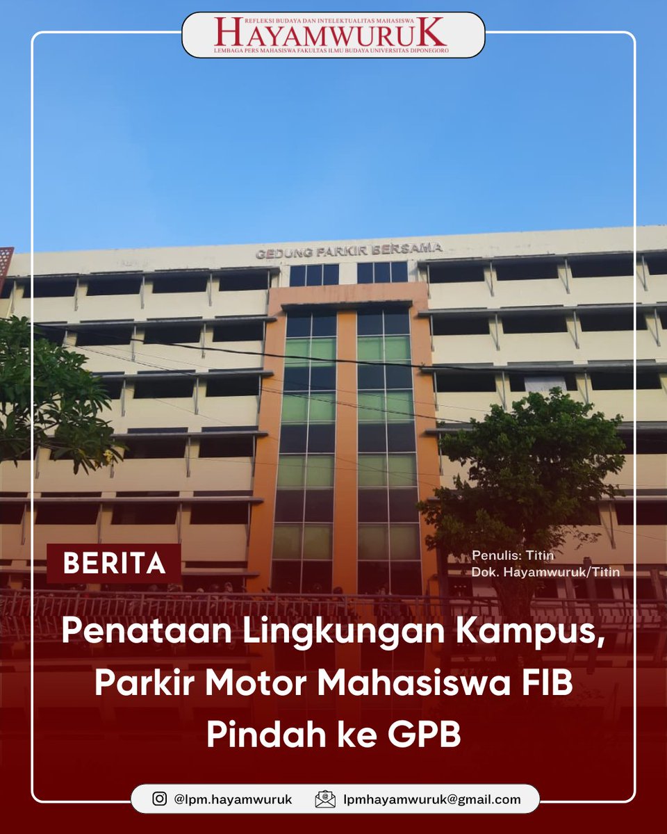 Penataan Lingkungan Kampus, Parkir Motor Mahasiswa FIB Pindah ke GPB

Selengkapnya: lpmhayamwuruk.org/2025/12/penata…

#Hayamwuruk2025 
#RefleksiBudayadanIntelektualitasMahasiswa
