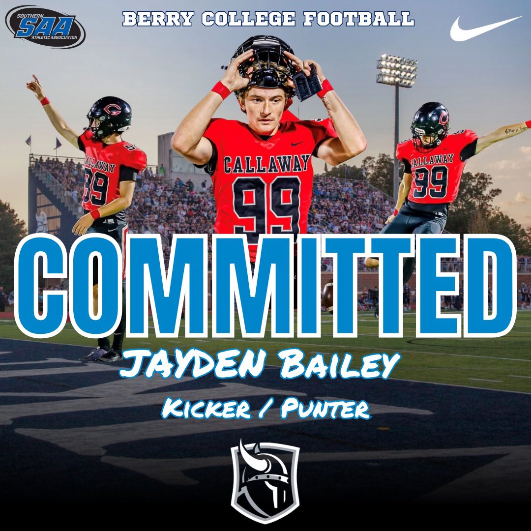 jayden_bailey26's tweet photo. 100% COMMITTED to @BerryFootball!

I’ve loved this school since I first visited the campus. Thank you @BCCoachK and @CoachArgote53 for believing in me. God is So Good! Can’t wait to get to work! 

Go Vikings! #WeAllRow #BattleBerry

@CavsRecruits @RecruitGeorgia @VarsityGeorgia https://t.co/gSFpObyOXF