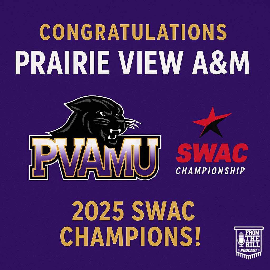 FromTheHill1875's tweet image. Congratulations to Prairie View A&amp;amp;M on winning the 2025 SWAC Championship! 🏆💜💛
A big salute to the Panthers on an incredible season and a well-earned title.
#SWAC #HBCU #PVAMU #SWACChampions #FromTheHillPodcast