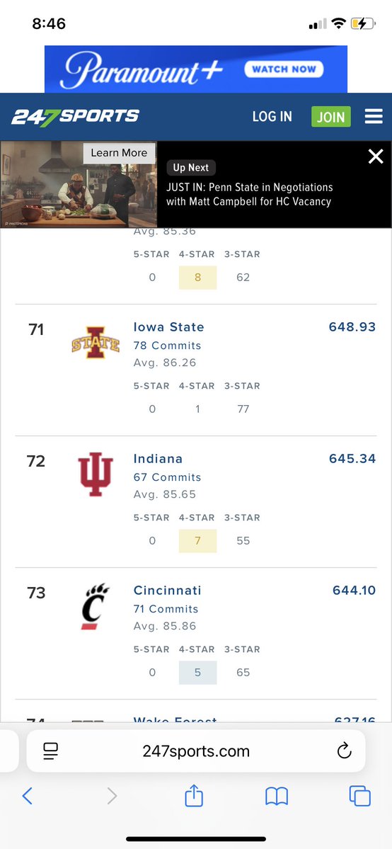The amazing job that Cignetti has done at Indiana can’t be stated strongly enough. No team outside of the top 15 in the talent composite rankings has even come close to winning a natty and only one outside of the top 6 has won one (Michigan).