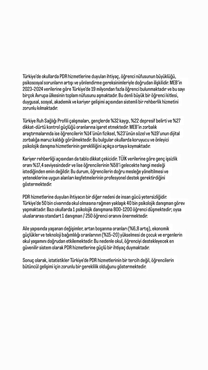Türkiye’de Okullarda PDR Hizmetlerine Duyulan İhtiyaç: İstatistiklerle #pdr #pdrilezorbalığadurde #pdrnorm #akranzorbaligi #bağımlılık <a href="/Yusuf__Tekin/">Yusuf Tekin</a> <a href="/AbbasGucluTR/">Abbas Güçlü</a> <a href="/nevsinmengu/">nevsin mengu</a> <a href="/trthaber/">TRT HABER</a> <a href="/ahaber/">A Haber</a> <a href="/FOXTV/">FOX</a> <a href="/KanalD/">Kanal D</a>
