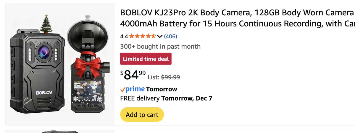 I love that amazon has festively adorned this police body camera to indicate it makes a great christmas gift!  amzn.to/48z5REJ