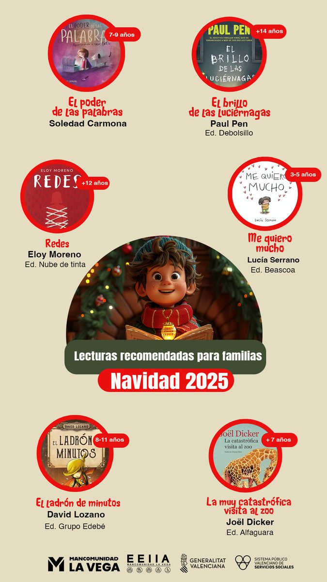🙋‍♀️¿No sabes que  lecturas pueden disfrutar tus hijos e hijas 🤩 estas vacaciones de 💫 Navidad❓💝 ¿Buscas ideas para regalar libros y acertar seguro? 📕📙 Desde el EEIIA de <a href="/MLVlavega/">Mancomunidad la Vega</a> hemos preparado una selección de lecturas recomendadas y variadas. <a href="/ciudadesamigas/">Ciudades Amigas de la Infancia</a> <a href="/GVAIgualtat/">GVAIgualtat</a>