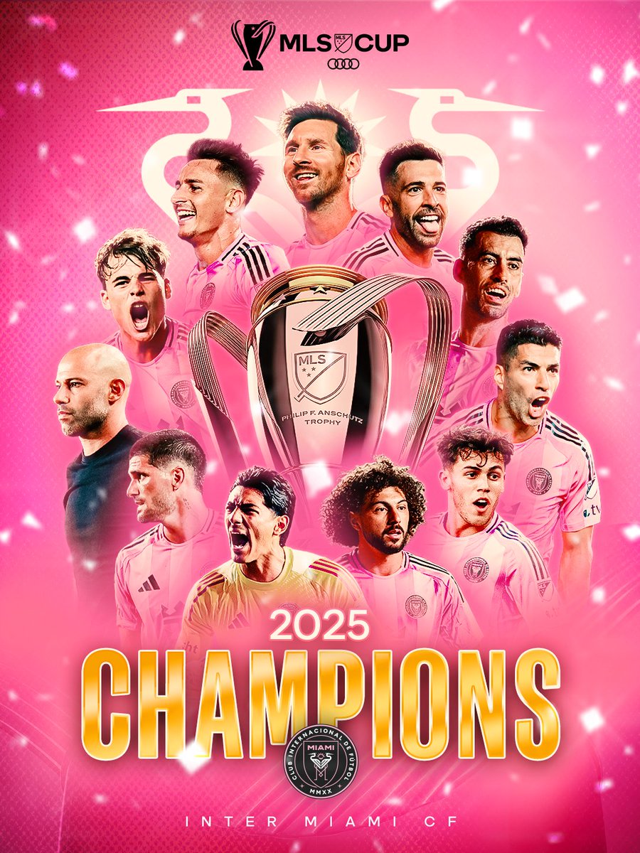 MLS's tweet image. Kings of MLS. 👑

@InterMiamiCF are the 2025 MLS Cup pres. by Audi CHAMPIONS.
