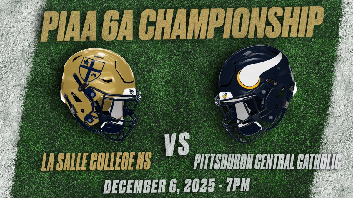 PIAASports's tweet image. 🏅6A Championship

La Salle College HS🆚 Pittsburgh Central Catholic

⏰7PM
📊Live Stats: ursinusathletics.com/sidearmstats/f…
📺NFHS: nfhsnetwork.com/events/piaa/ga…
📺PCN: pcnselect.com
🎧Listen: youtube.com/live/7KiLu6i5h…

#PIAAFootball