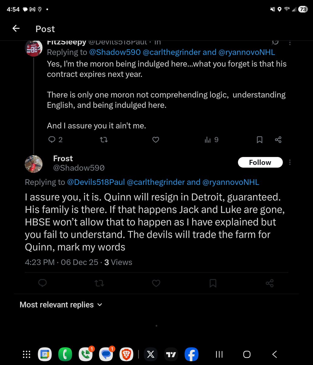 Bahahahah👇

This dipshit blocked me. Clown show.

Yes...HBSE is going to trade the farm for Quinn and then FORCE him to sign in NJ. Idiot #NJDevils 

Repost to tag the moron <a href="/Shadow590/">Frost</a>