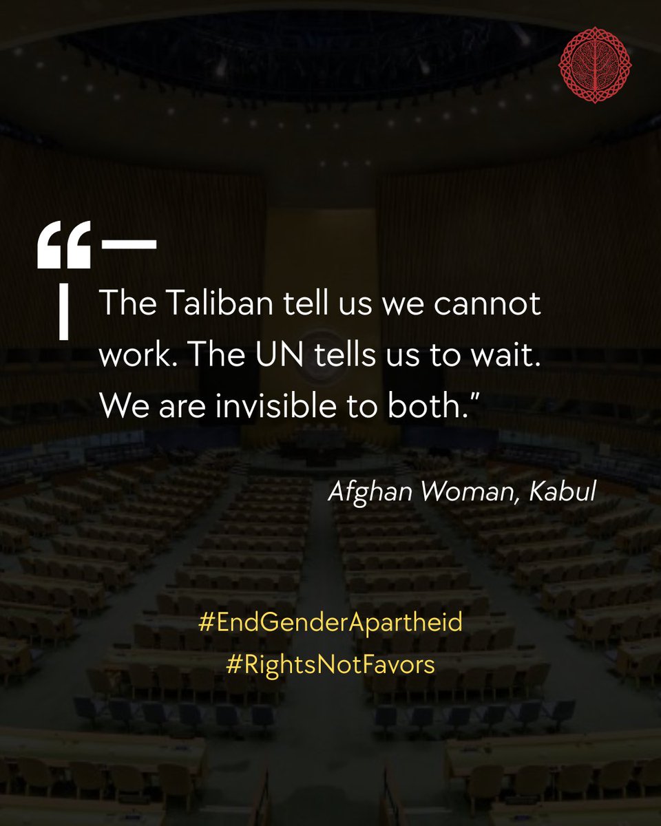 No warning, no letter, just Taliban guards blocking Afghan women UN staff at the gates.
Three months on, the UN has moved from weak statements to silence.
This is not logistics, it is gender apartheid.
#EndGenderApartheid #RightsNotFavors #Afghanistan

<a href="/OfficialMariamS/">Mariam Safi</a> <a href="/franceonu/">La France à l'ONU 🇫🇷🇺🇳</a>