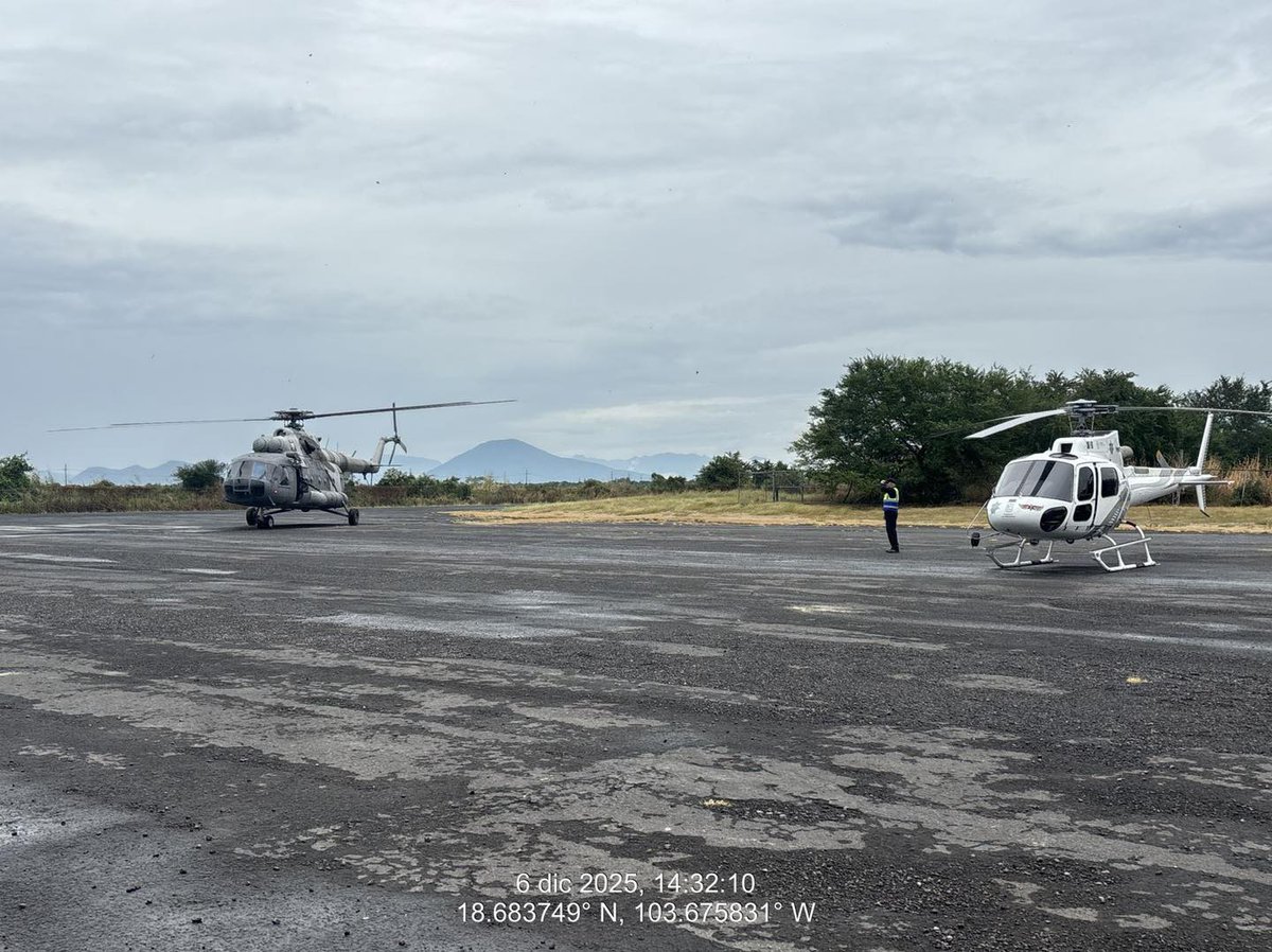 Se despliega operativo aéreo  tras hechos violentos en Coahuayana, Michoacán.
• 3 helicópteros MI-17 con personal médico, de enfermería, equipos de evacuación y fuerza de reacción aerotransportada.
• 1 helicóptero Panther, con personal médico especializado. 🧵