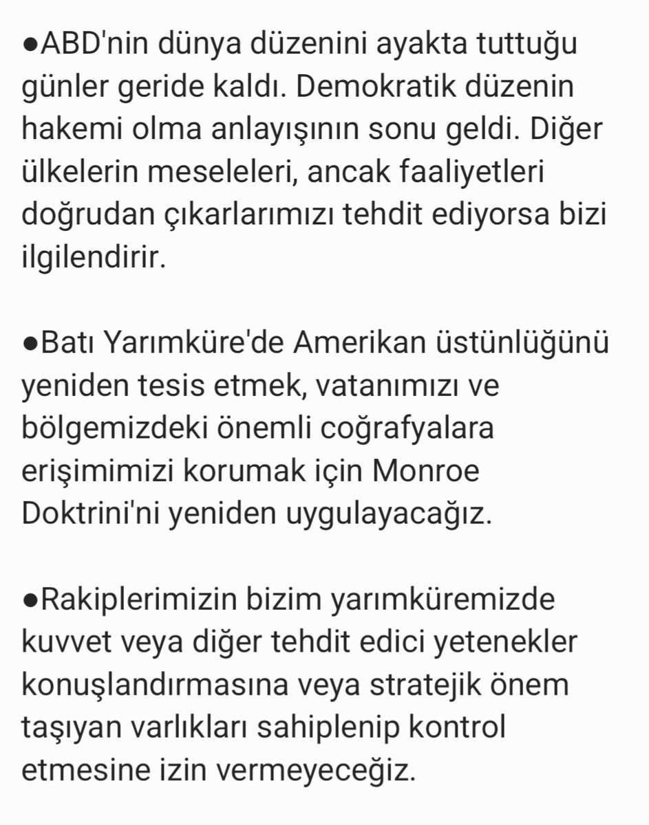 berna_gulpinar's tweet photo. ABD'de her yönetim en az bir Ulusal Güvenlik Stratejisi yayınlar.

Ve Trump yönetimi dün 33 sayfalık Ulusal Güvenlik Strateji Belgesi'ni yayınladı.

Trump ile yeni dünya düzeninin nasıl olacağını anlamak isteyen herkes okumalı.

Bu tam bir "Önce Amerika" doktrini.
⤵️ https://t.co/kx1q7qXIVv