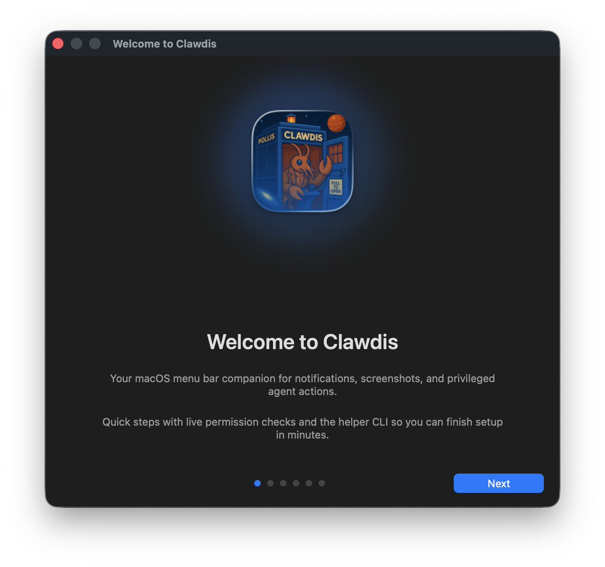 Clawdis welcome and settings