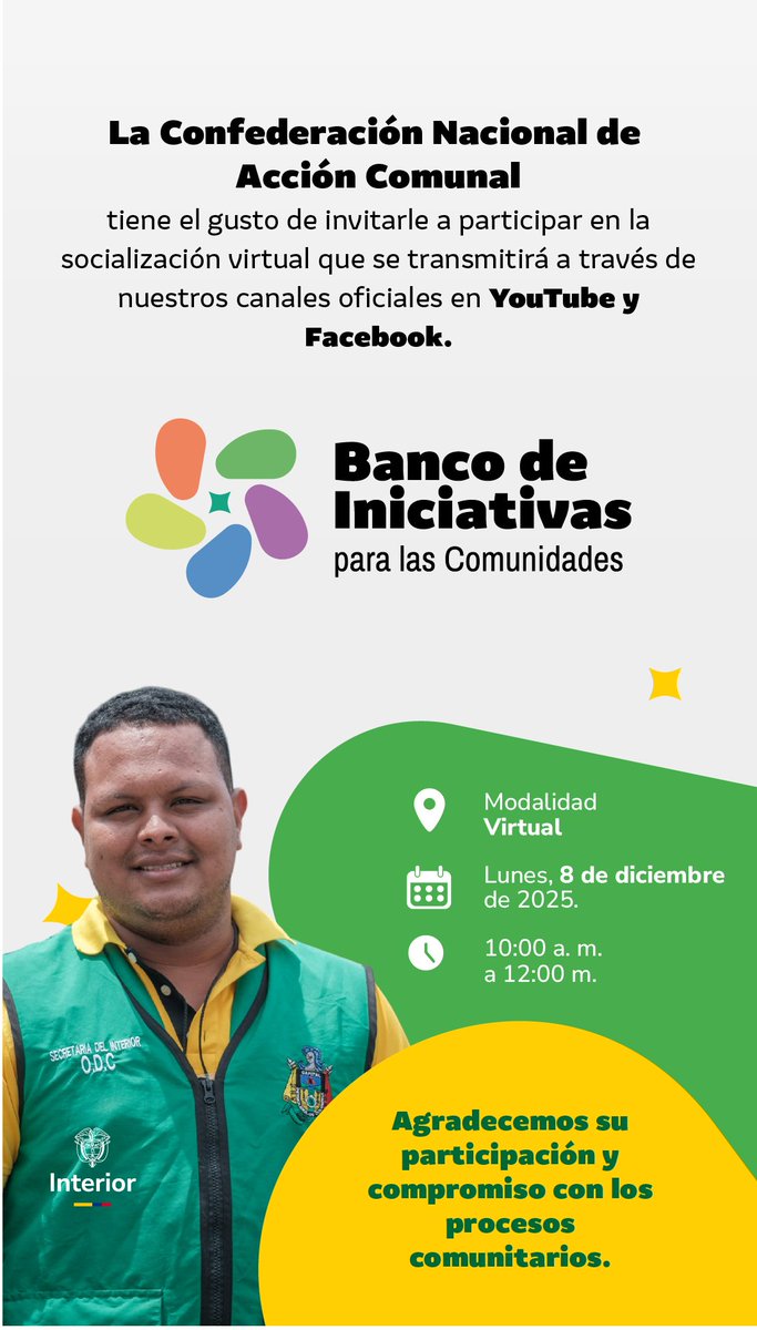 Socialización Banco de iniciativas para las comunidades !! Lunes 8 de diciembre - 10am .
