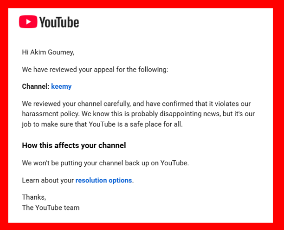 keemhoee's tweet photo. My channel of 30k subscribers, was wrongfully terminated over 300 days ago, I still have not had the opportunity to speak to anyone remotely human.

Creator support has let me down, @TeamYouTube
has let me down.

If there's no other way, please help me get their attention. https://t.co/X7X0JskUWU