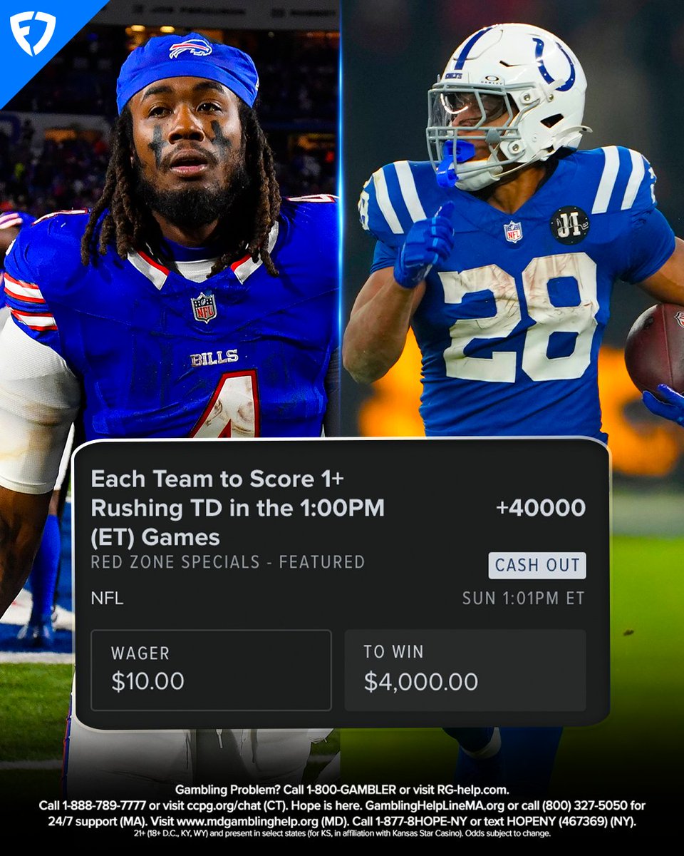 FDSportsbook's tweet photo. RBs playing during the 1pm slate tomorrow: 

- Bijan Robinson
- Kenneth Walker  
- Chase Brown 
- James Cook 
- Quinshon Judkins
- De'Von Achane
- Breece Hall
- Bucky Irving
- Jonathan Taylor
- Derrick Henry 

Can each team get a rushing TD? 🤔 https://t.co/68W5FJe8Ly