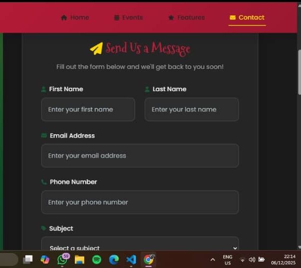 Darasimi120946's tweet image. Day 6 – Building in Public 🎄✨

Today I worked on the Contact Us page, keeping the whole layout and feel Christmas-themed so it blends perfectly with the rest of the site. I focused on creating a warm and welcoming looks.#buildinpublic #Christmas #codingjourney  #holidayproject