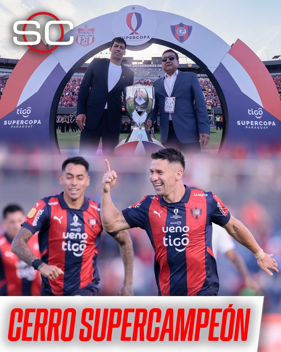 🏆 ¡¡CERRO PORTEÑO SUPERCAMPEÓN DEL FÚTBOL PARAGUAYO!! 🏆 

🇵🇾 El Ciclón (ganador de la Copa de Primera) goleó 5-2 a General Caballero (ganador de la Copa Paraguay) en el Defensores del Chaco 

⚽ Doblete de Cecilio Domínguez, Aliseda, Morel y Cáceres (e/c), los goles del título