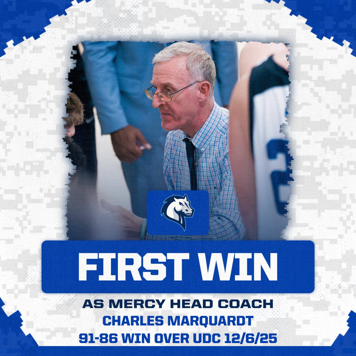 MercyMavericks's tweet photo. Congrats to @mercyumbb Head Coach Charles Marquardt who recorded his first win as head coach of the Mavs in today's 91-86 win over District of Columbia! https://t.co/O0FuXUl5nA