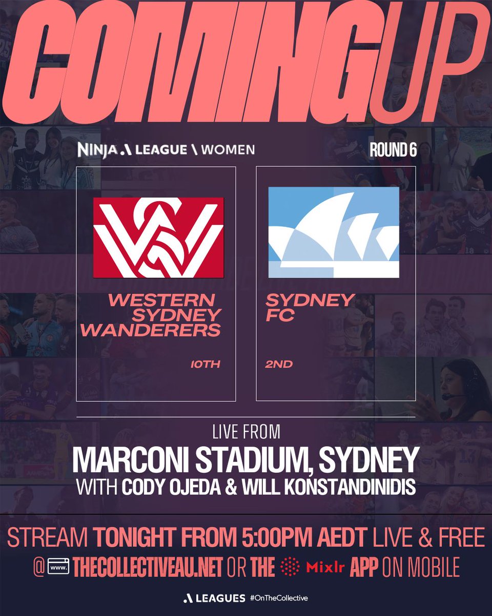 #SydneyDerby this afternoon <a href="/OnTheCollective/">The Collective</a> Xtra! 

<a href="/wswanderersfc/">WS Wanderers FC</a> battle <a href="/SydneyFC/">Sydney FC</a> at Marconi Stadium from 5pm 

Join <a href="/Konston_/">Will Konstandinidis</a> and <a href="/codyjojeda/">Cody Ojeda</a> for the clash 

💻 thecollectiveau.net 
📱 <a href="/mixlr/">Mixlr</a> app (The Collective Xtra)