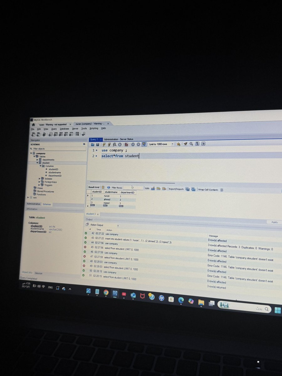 prettiiygirll's tweet image. 2:30AM 
جااهدت جهاد عشان انام لكن المخ شغّال 
قلت خل اشغله باللي يفيده وقمت اطبق الشي الجديد اللي تعلمته اليوم 
الـ Foreign key .

#data_analysis #تحليل_بيانات