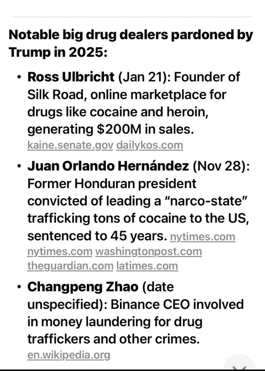 Our government is murdering civilians, claiming to have drugs, yet no evidence to back it up. 
But these are convicted drug dealers who were all pardoned by Trump .
