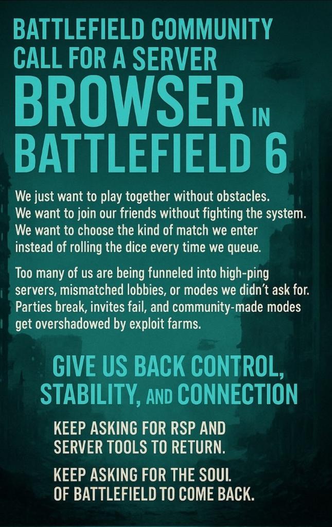 xT3AMRR's tweet photo. @BattlefieldComm My PlayPro plan is ending and I will never play BF6 again until you solve the Server Browser problem. https://t.co/iUM1mDrLbR