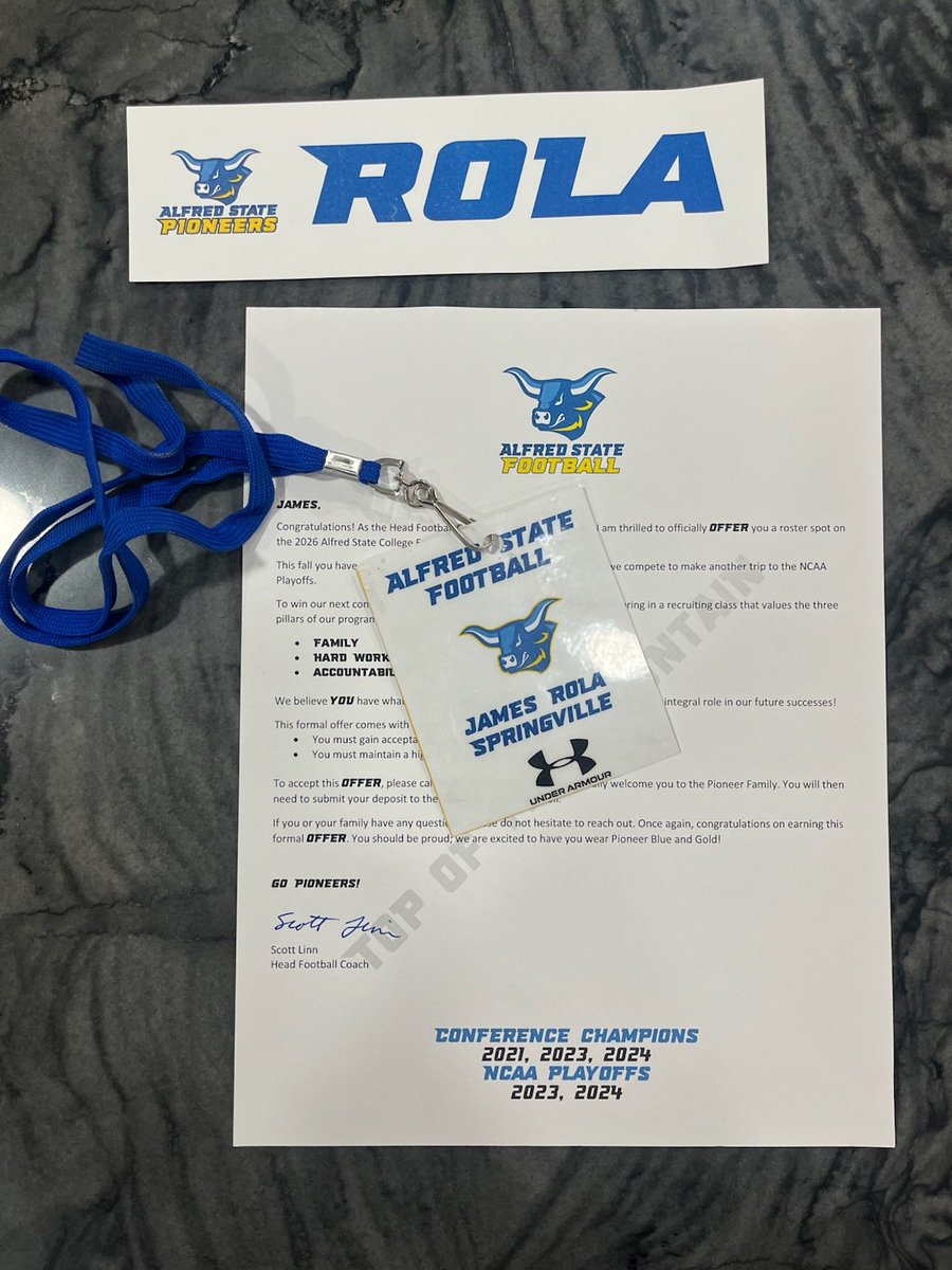 After a great visit and conversations with <a href="/CoachLinnAState/">Scott Linn</a> and <a href="/EthanBWilliams/">Ethan Williams</a> I’m excited to receive and offer to play for <a href="/ALFREDSTATEFB/">ALFRED STATE FOOTBALL</a>  Thank you so much for this incredible opportunity!! <a href="/VSEAthletics/">VSE Athletics</a> <a href="/wny_football/">WNY Football</a>