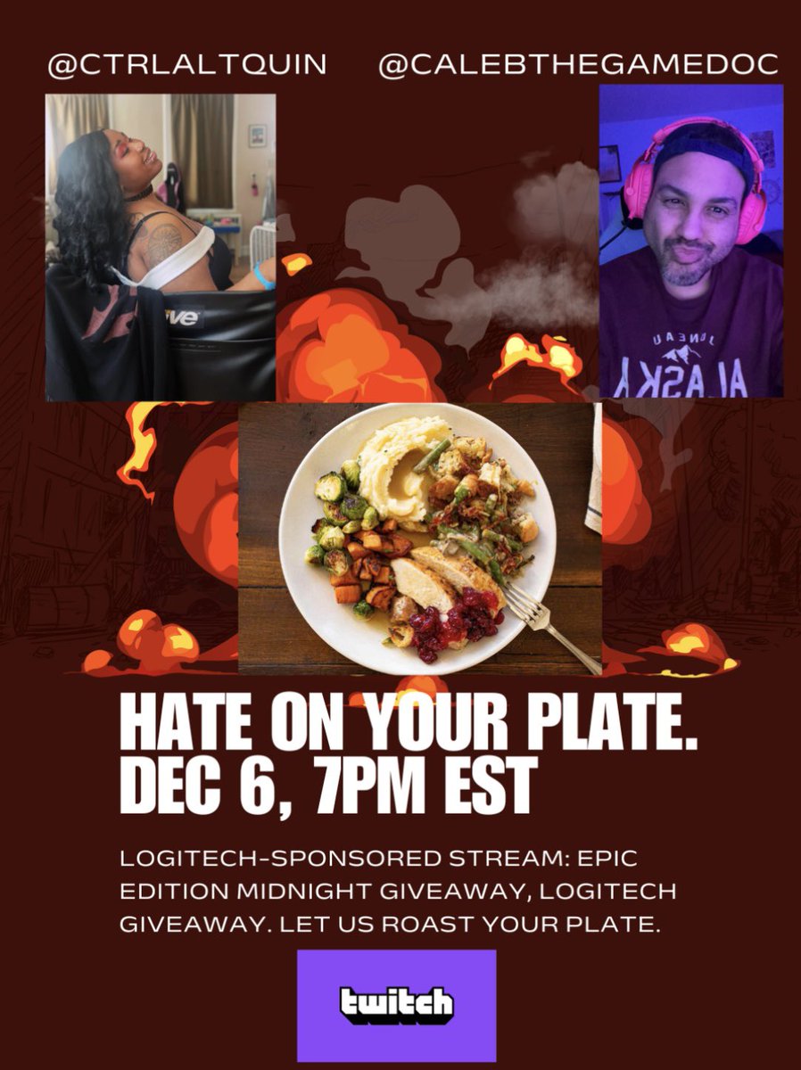 Teaming up w/<a href="/calebthegamedoc/">Calebthegamedoc</a> for some #worldofwarcraft &amp; roasting of delicious holiday food! <a href="/LogitechG/">Logitech G</a> 

#KeepPlaying #TistheSeason 
#logitechgpartner 
See you soon! 
twitch.tv/ctrlaltquin