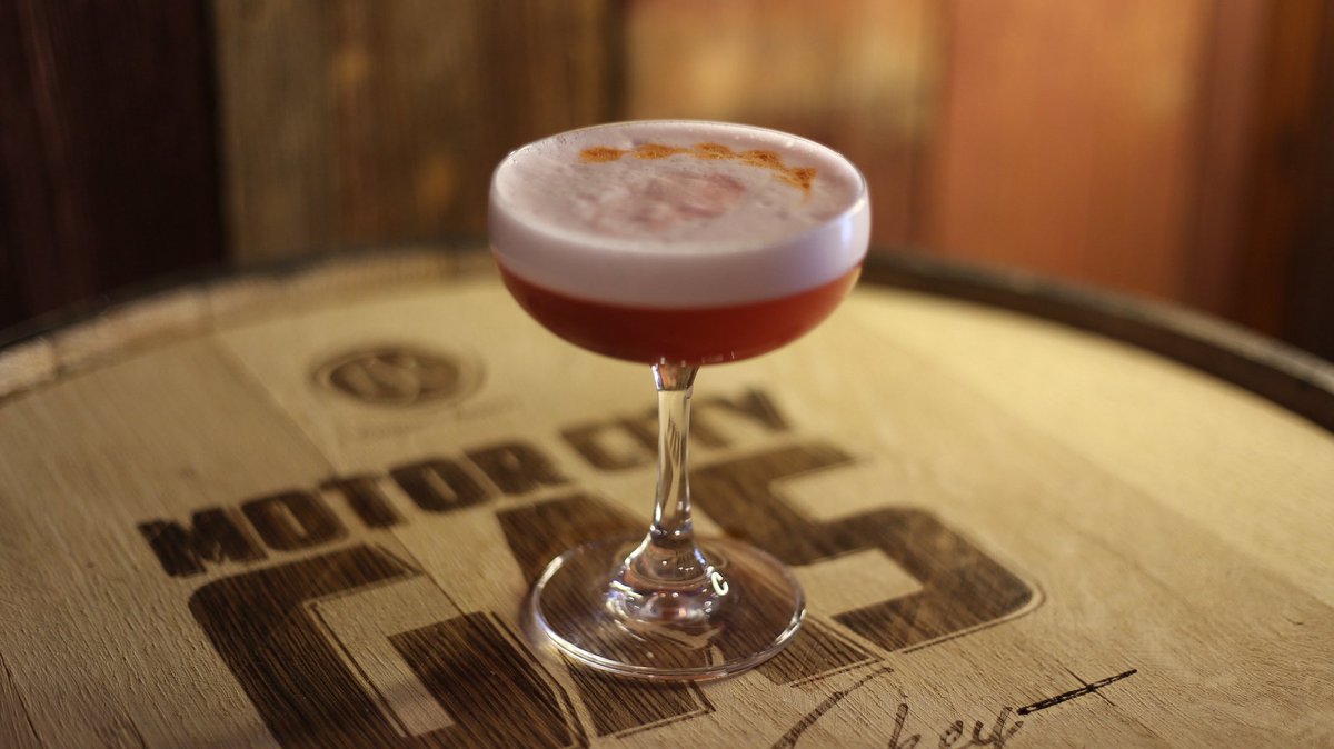 Scratch-Made Amaretto Sour

House Amaretto | Cherry Infused MCG Rye #Whiskey | Lemon | Angostura | Egg White