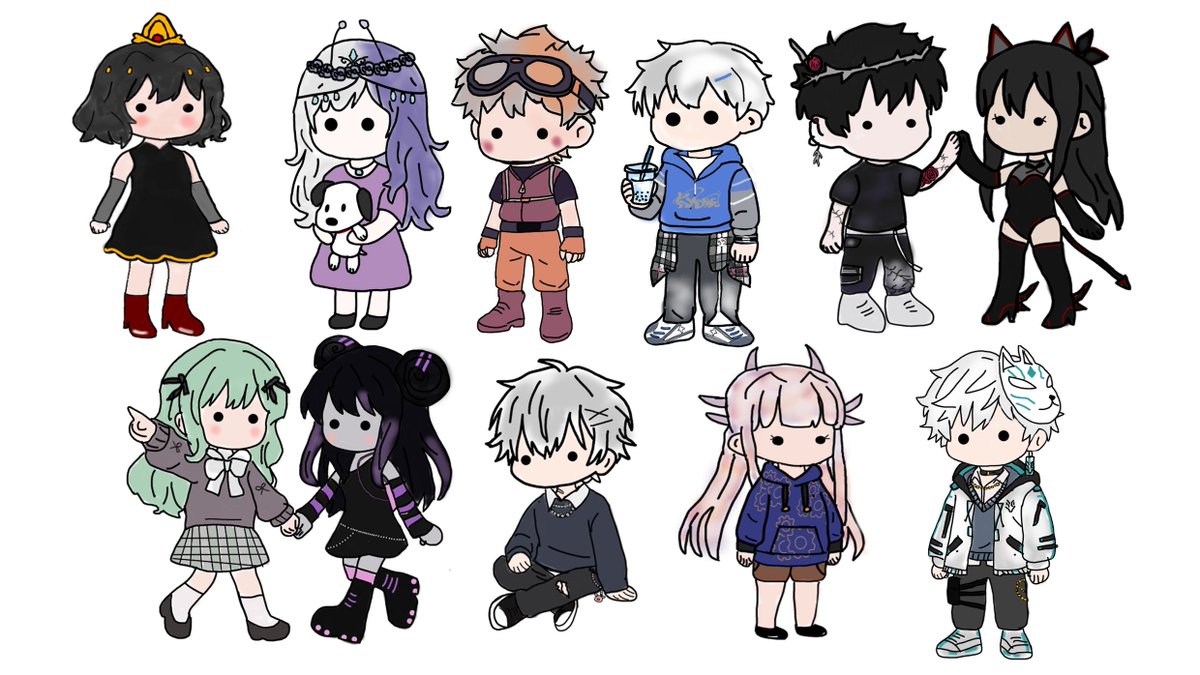 all the chibis I've done so far! If any mutuals want one let me know!! (they're really scuffed keep in mind! 💙)