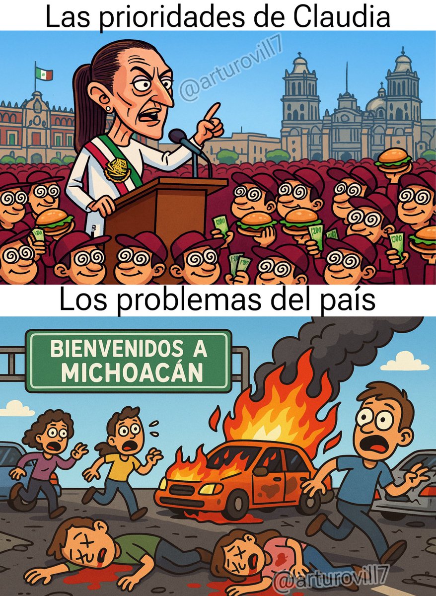 Mientras el gobierno gastaba la semana en acarrear gente para llenar el zócalo y sanar el ego herido de Claudia tras el #15N, en Michoacán explotaban coches bomba.
No fue un evento aislado: fue terrorismo.

Así las prioridades del régimen.