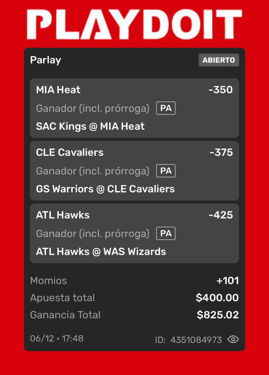 AsdePickss's tweet photo. 🚨Nuestra apuesta fuerte del día🚨
💣Confiamos en los favoritos💣
2u —> 4.125u ⏳

#Heat #Miami #Kings #NBA #Powell #Cavs #Mitchell #Warriors #Hawks #GoldenState https://t.co/L2RyYgcAxH