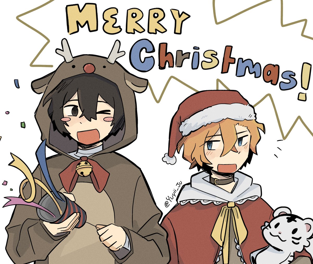 Yuyii_Ju's tweet image. A redraw of my 2022 Christmas art!
#太中 #Dazai #chuuya #soukoku