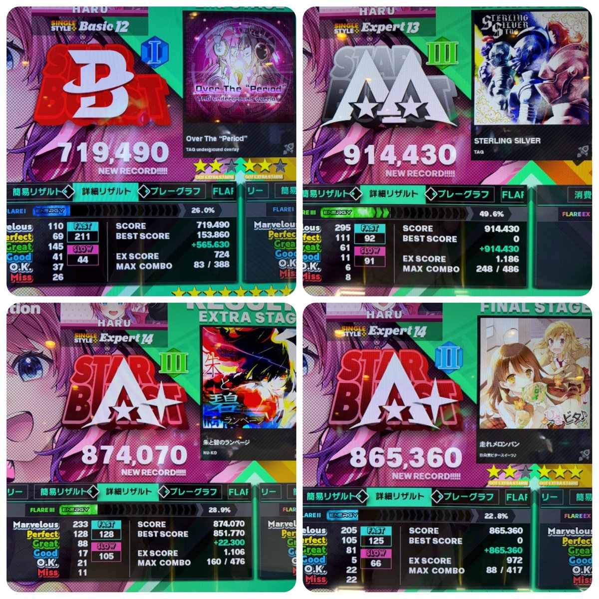 昨日のDDRリザルト⭐️ ベテランDDRerさんたちが、DDR歴約半年の初心者