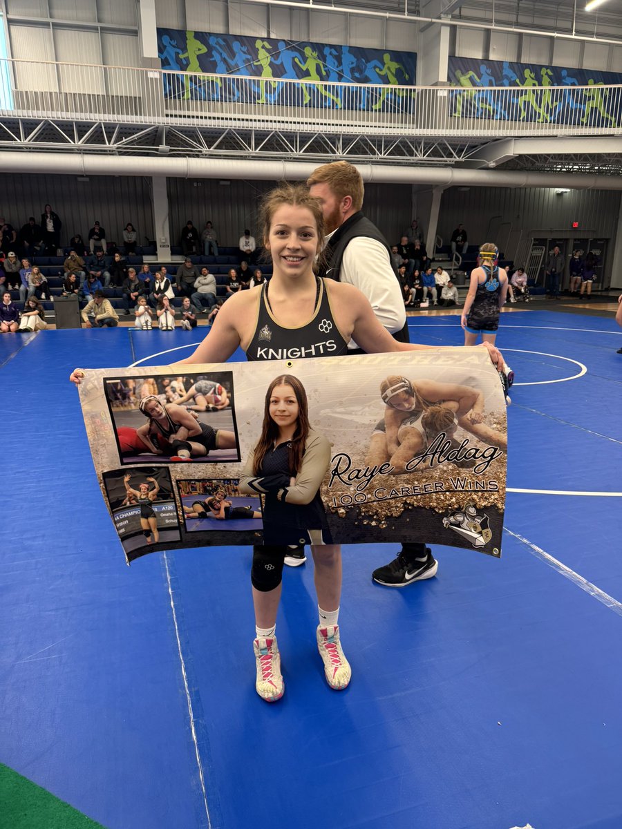 LSE_Wrestling's tweet photo. Girls had an awesome day at the Kearney Invite! 
Raye Aldag got her 100th CAREER WIN and we are bringing home 4 medals! ⚔️
120 Lili 🥉
125 Kallie 6th 
140 Raye 🥉
170 Renata 4th 
So proud of how all of the girls competed today! 
#GoKnights #CloseTheGap https://t.co/2cBgiiImpe