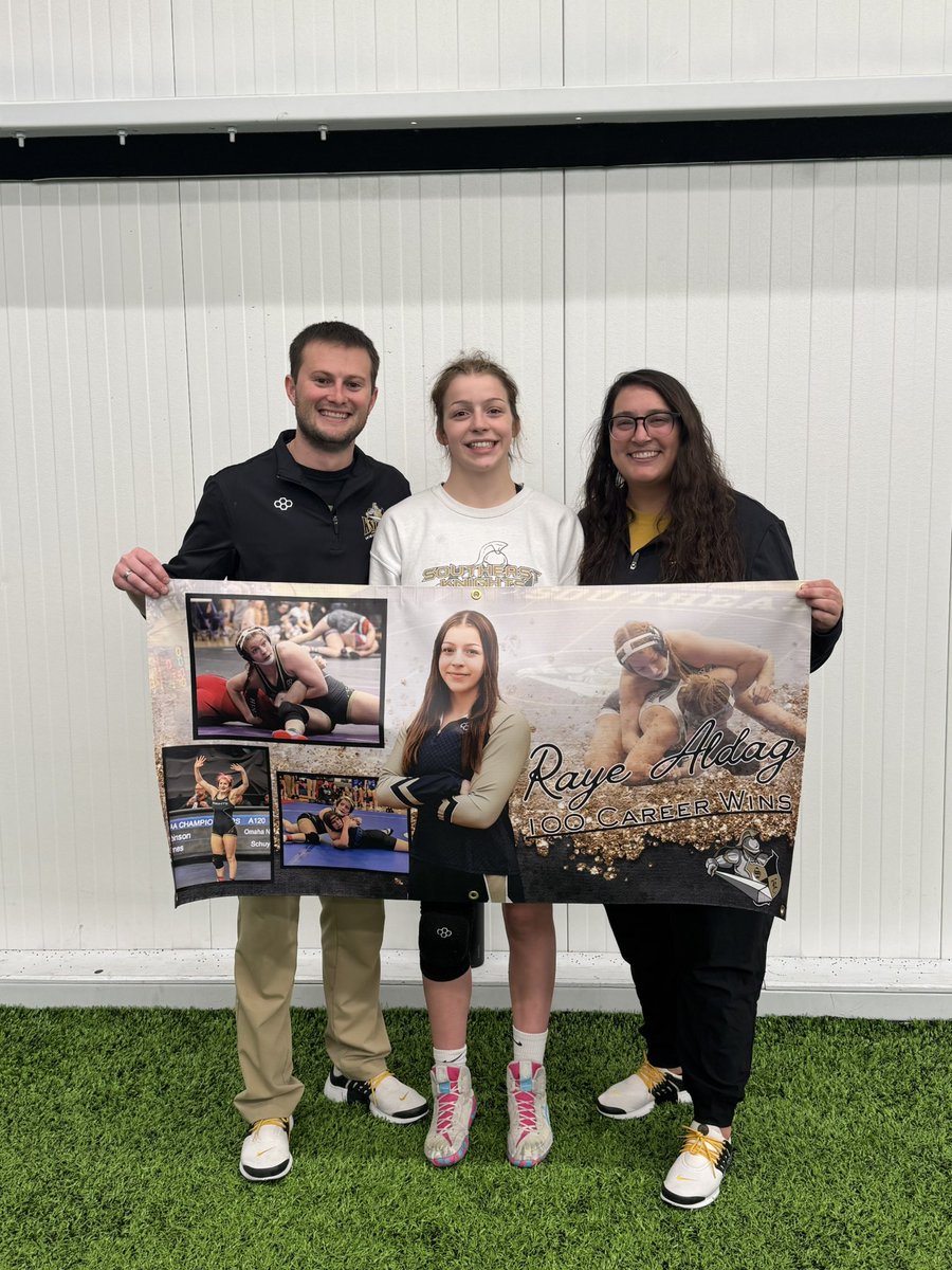 LSE_Wrestling's tweet photo. Girls had an awesome day at the Kearney Invite! 
Raye Aldag got her 100th CAREER WIN and we are bringing home 4 medals! ⚔️
120 Lili 🥉
125 Kallie 6th 
140 Raye 🥉
170 Renata 4th 
So proud of how all of the girls competed today! 
#GoKnights #CloseTheGap https://t.co/2cBgiiImpe