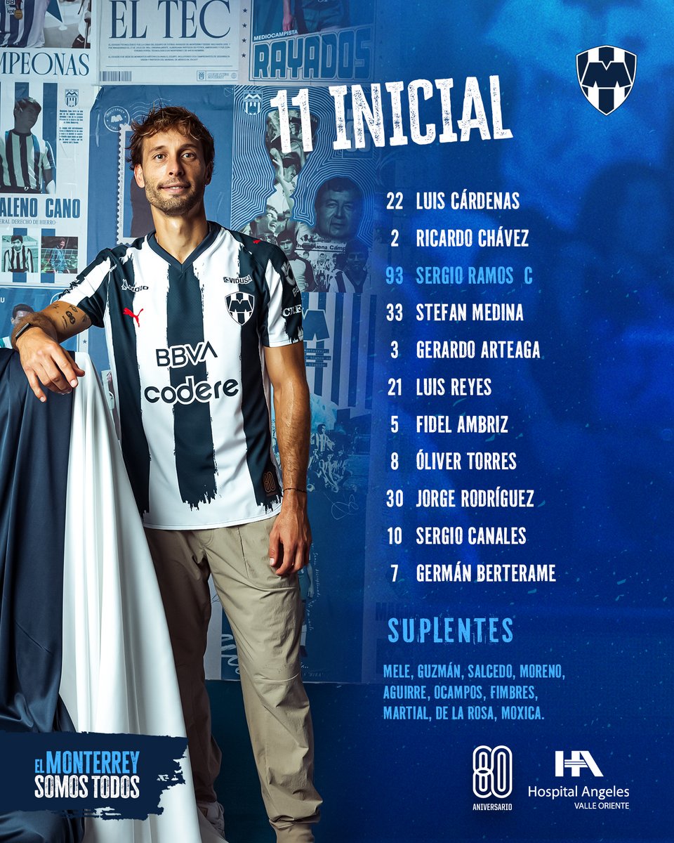 Rayados's tweet photo. Nuestra alineación.🔥👊🏼 ¡Por el pase a la Final, Rayados!🗣️💪🏼

@HospitalAngeles Valle Oriente https://t.co/pCupFTWcrh